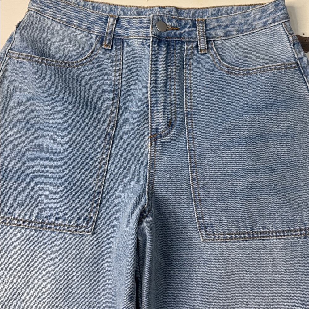 Light Wash Wide Leg Cuffed Jeans High Rise Denim Large Le Lis - Picture 6 of 8